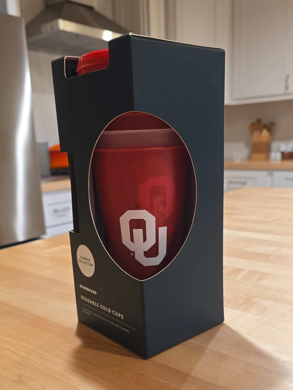 Starbucks Red & White Oklahoma University Logo Reusable 24oz Cold Cup Set Of 5